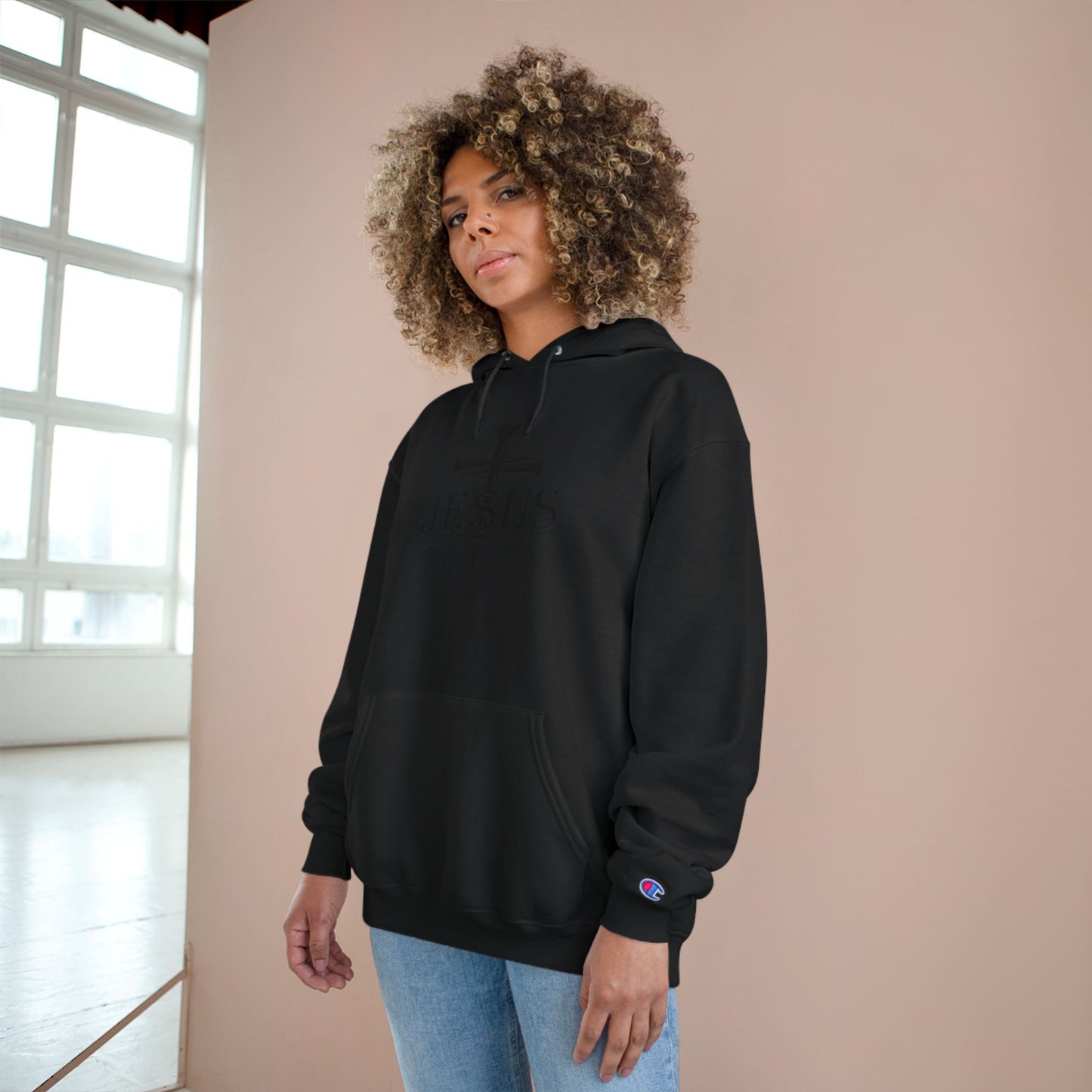 Faith-Inspired Champion Hoodie with Jesus Design