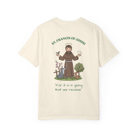 St. Francis of Assisi Spiritual Quote T-shirt, Unisex Gardening Shirt, Eco-friendly Tee, Gift for Nature Lovers, Vintage Style Tee