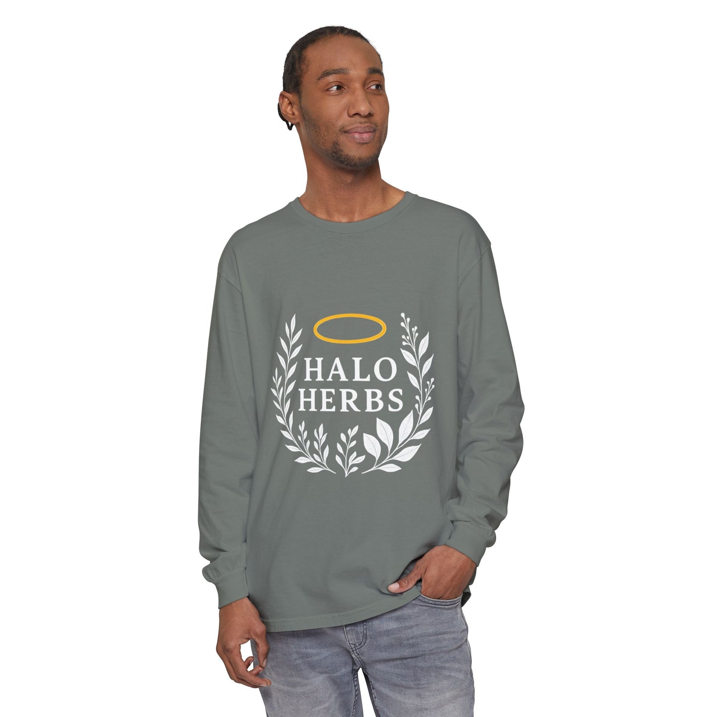 Stylish Unisex Long Sleeve T-Shirt with Halo Herbs Design, Vintage Tee, Casual Wear, Gift for Herb Lovers, Cozy Everyday Top