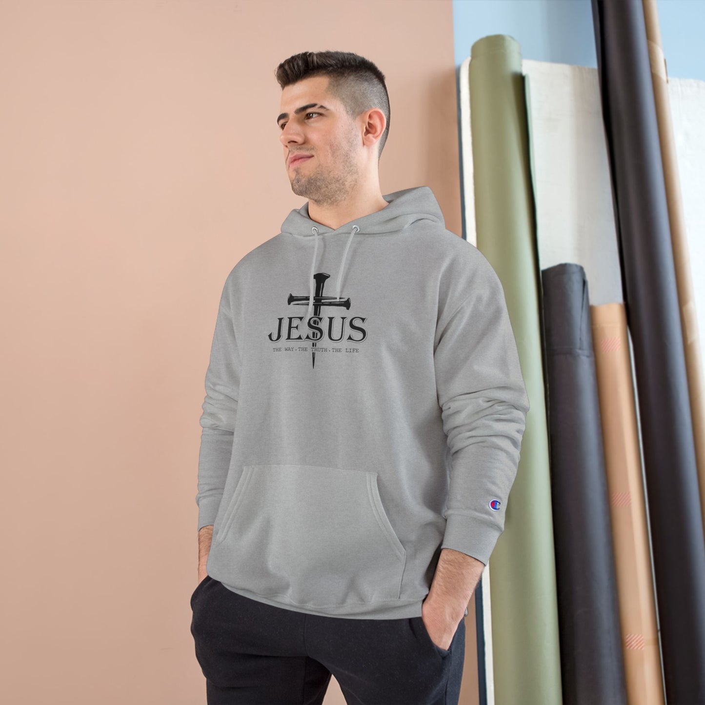 Faith-Inspired Champion Hoodie with Jesus Design