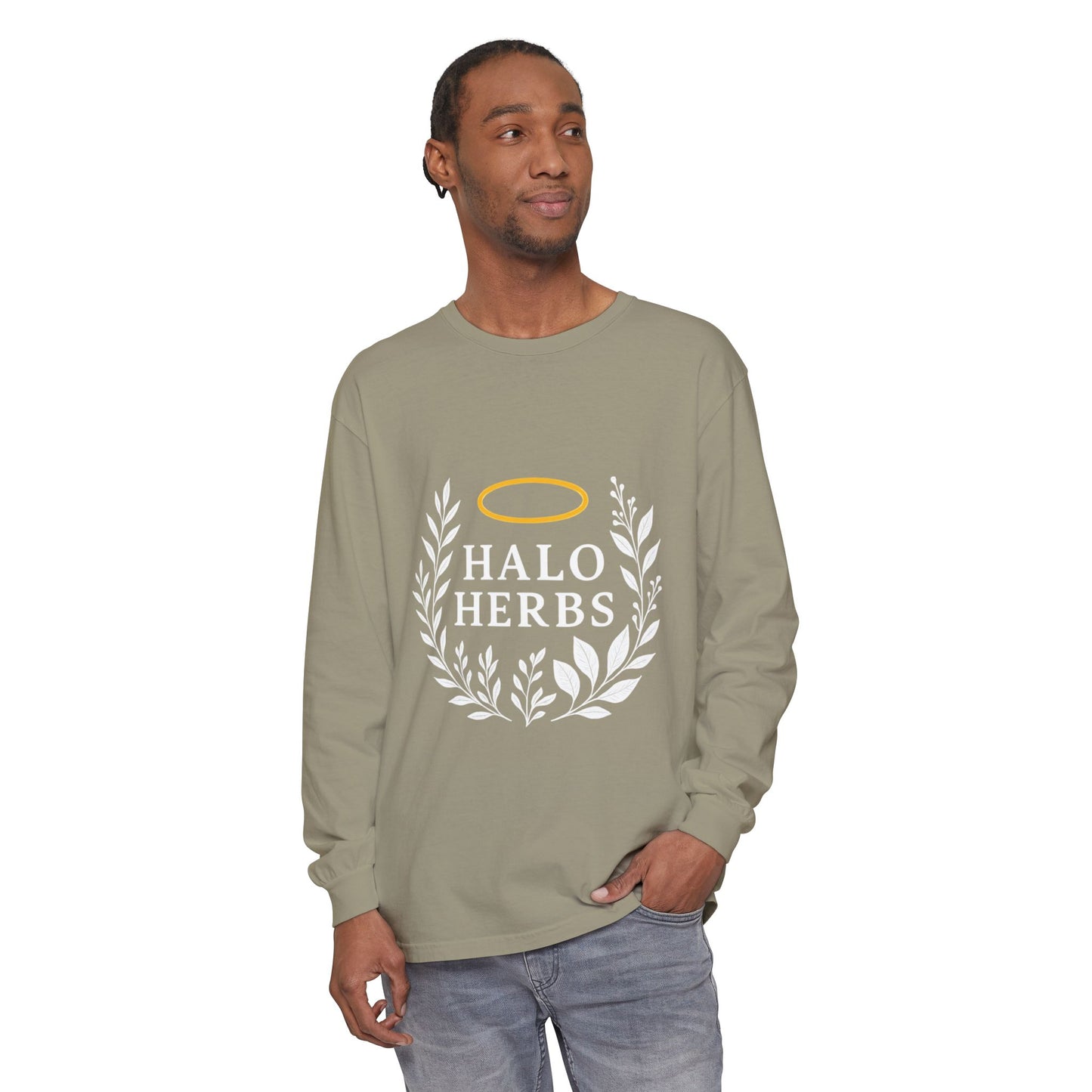 Stylish Unisex Long Sleeve T-Shirt with Halo Herbs Design, Vintage Tee, Casual Wear, Gift for Herb Lovers, Cozy Everyday Top