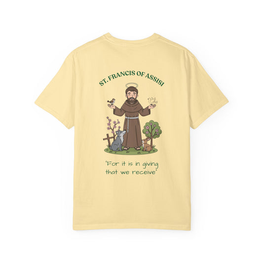 St. Francis of Assisi Spiritual Quote T-shirt, Unisex Gardening Shirt, Eco-friendly Tee, Gift for Nature Lovers, Vintage Style Tee