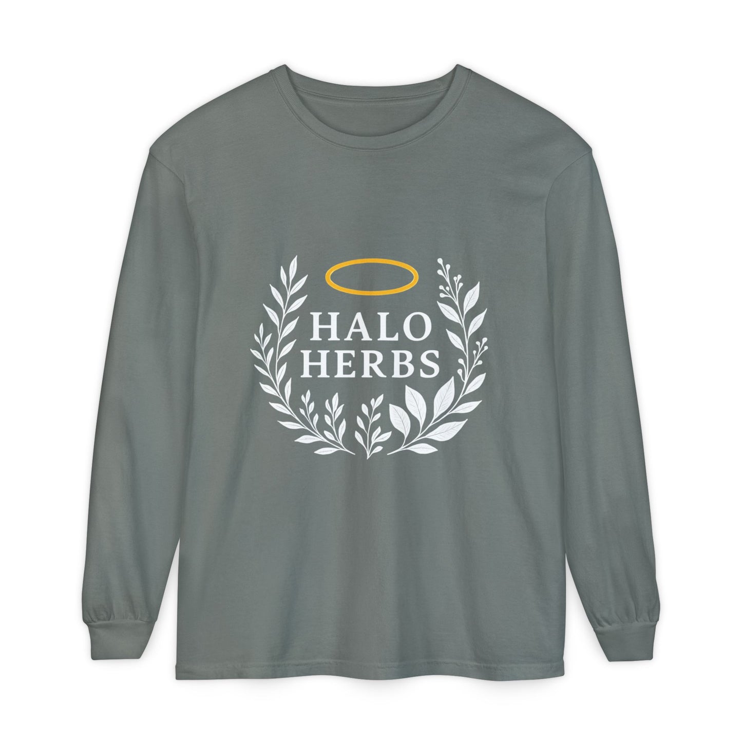 Stylish Unisex Long Sleeve T-Shirt with Halo Herbs Design, Vintage Tee, Casual Wear, Gift for Herb Lovers, Cozy Everyday Top