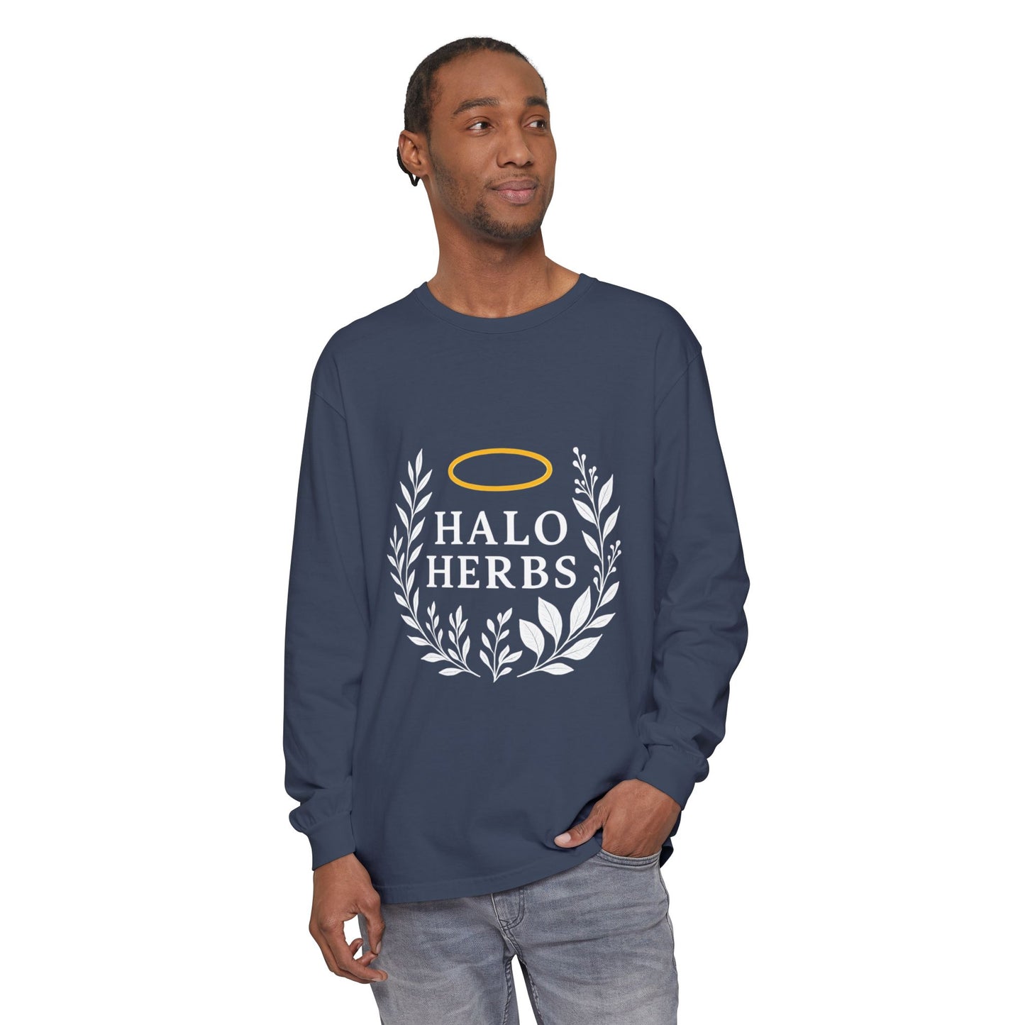 Stylish Unisex Long Sleeve T-Shirt with Halo Herbs Design, Vintage Tee, Casual Wear, Gift for Herb Lovers, Cozy Everyday Top