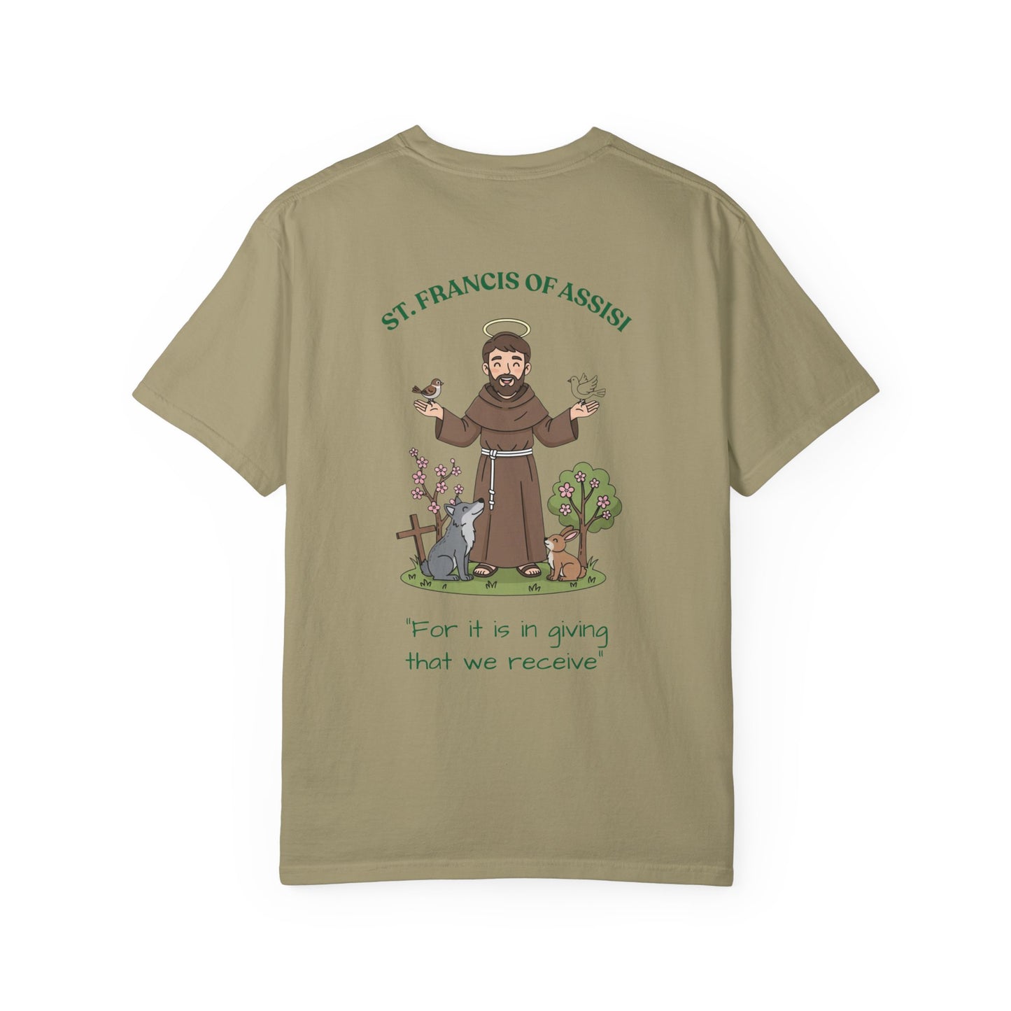 St. Francis of Assisi Spiritual Quote T-shirt, Unisex Gardening Shirt, Eco-friendly Tee, Gift for Nature Lovers, Vintage Style Tee