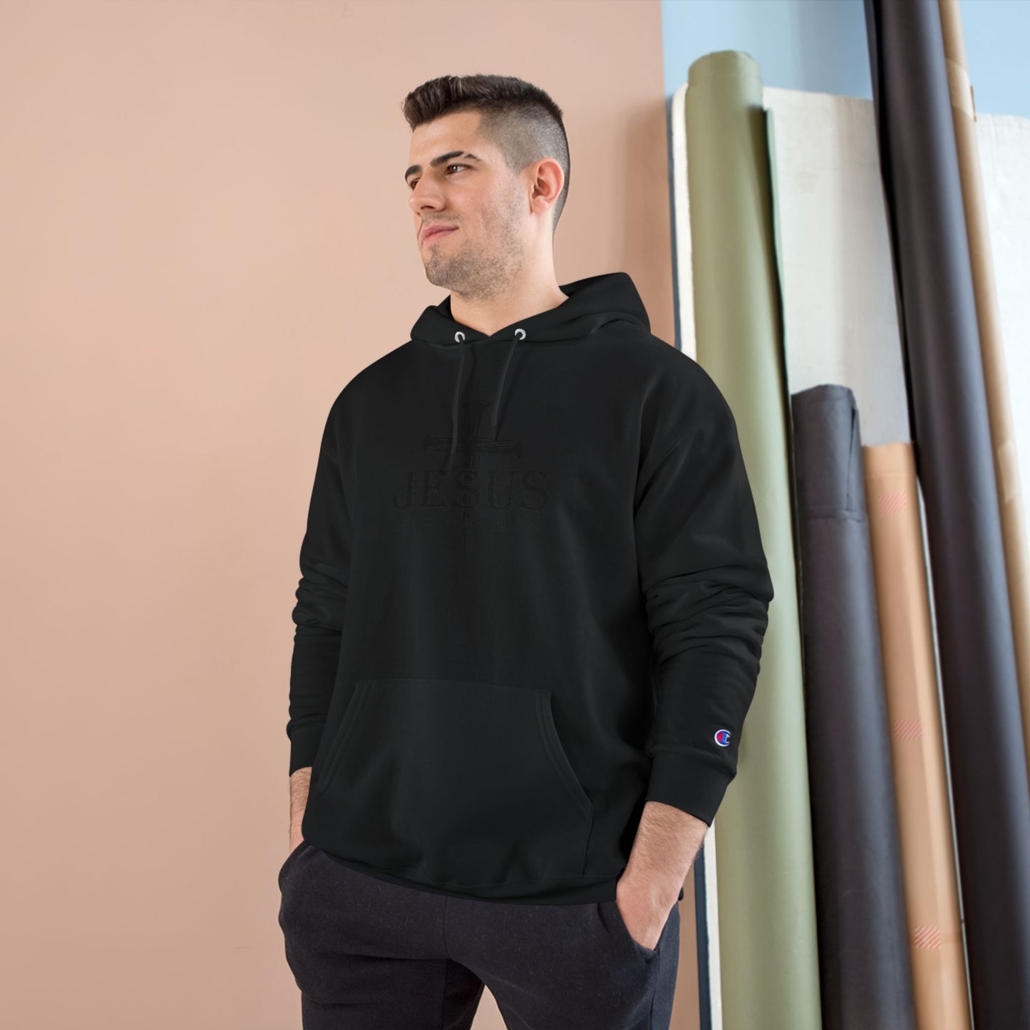 Faith-Inspired Champion Hoodie with Jesus Design