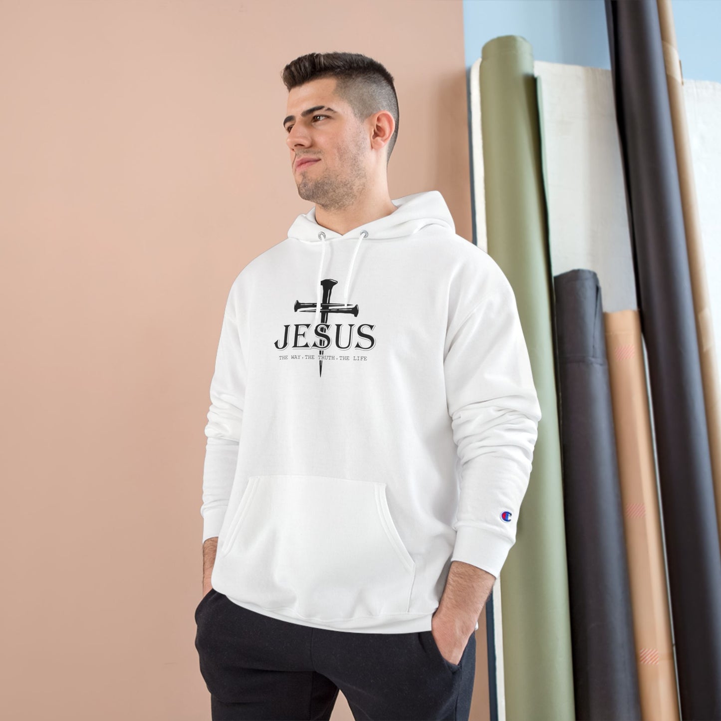Faith-Inspired Champion Hoodie with Jesus Design