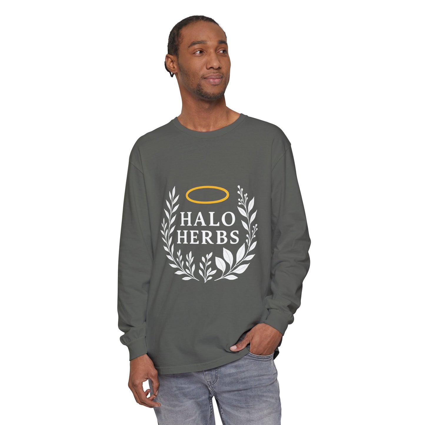 Stylish Unisex Long Sleeve T-Shirt with Halo Herbs Design, Vintage Tee, Casual Wear, Gift for Herb Lovers, Cozy Everyday Top