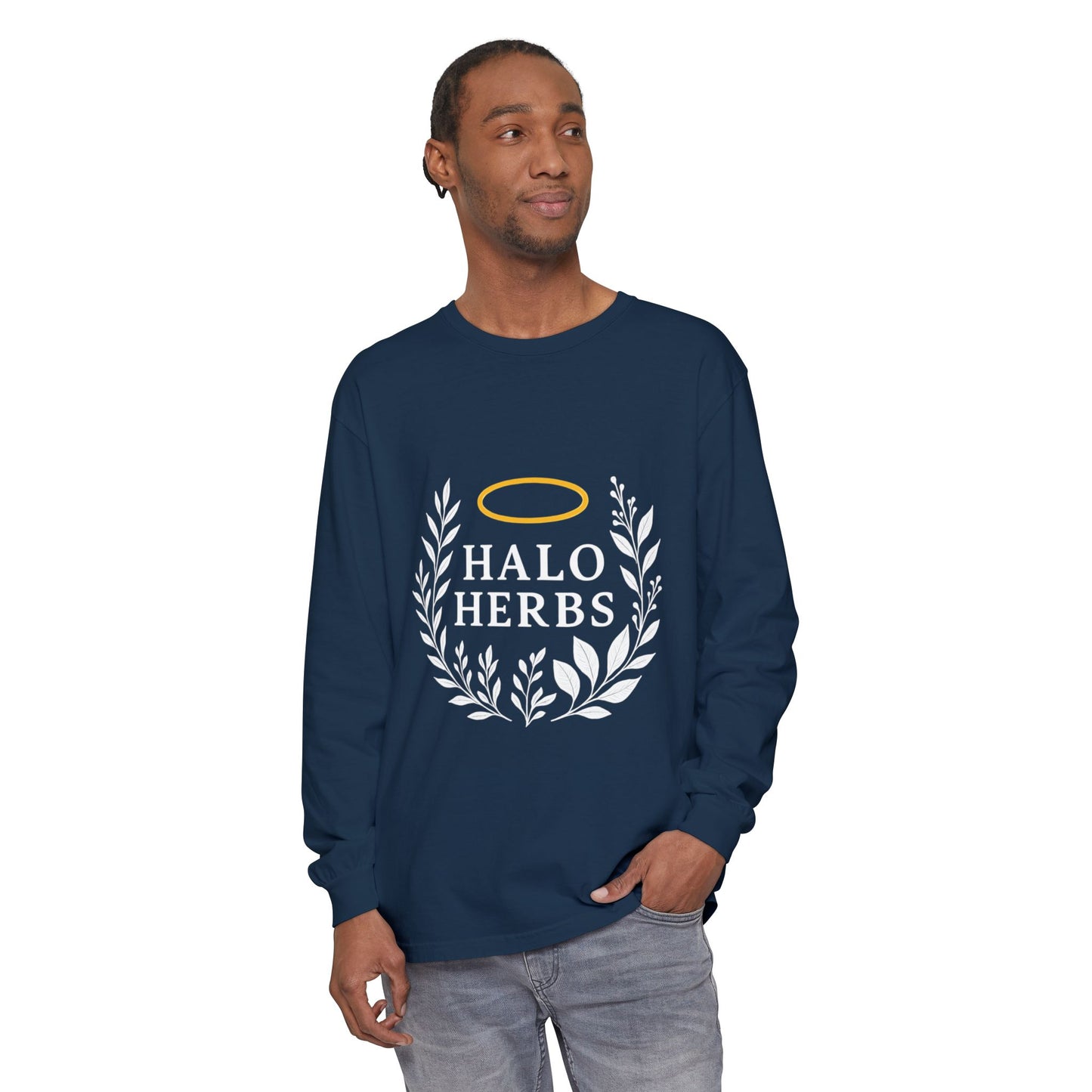Stylish Unisex Long Sleeve T-Shirt with Halo Herbs Design, Vintage Tee, Casual Wear, Gift for Herb Lovers, Cozy Everyday Top