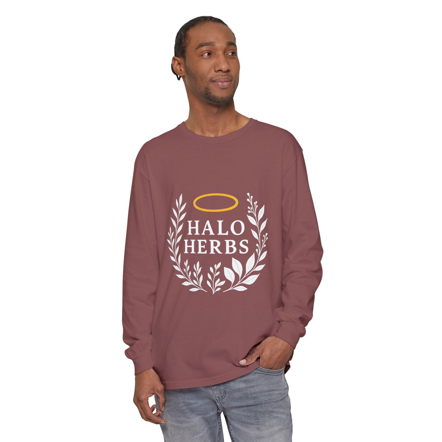 Stylish Unisex Long Sleeve T-Shirt with Halo Herbs Design, Vintage Tee, Casual Wear, Gift for Herb Lovers, Cozy Everyday Top