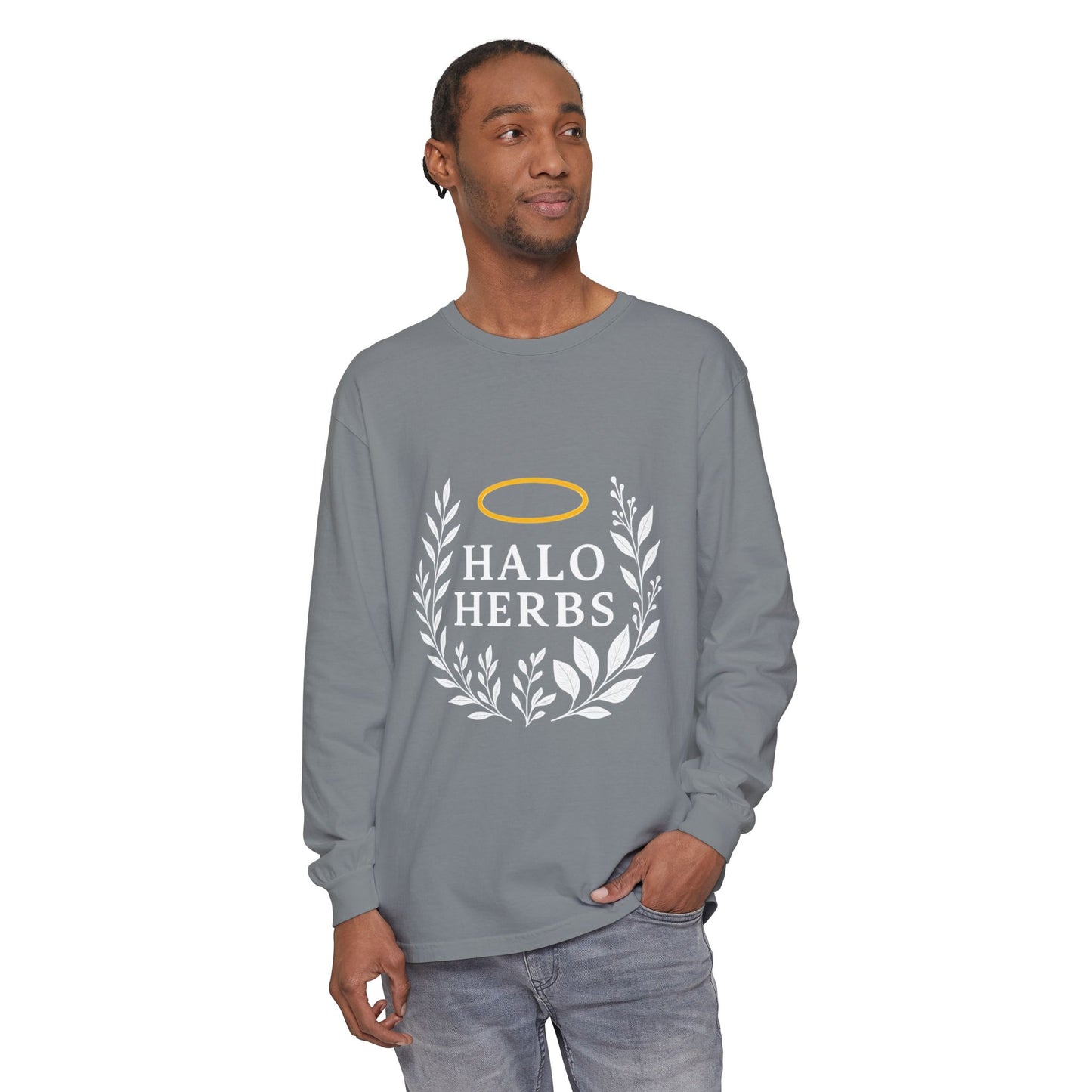 Stylish Unisex Long Sleeve T-Shirt with Halo Herbs Design, Vintage Tee, Casual Wear, Gift for Herb Lovers, Cozy Everyday Top