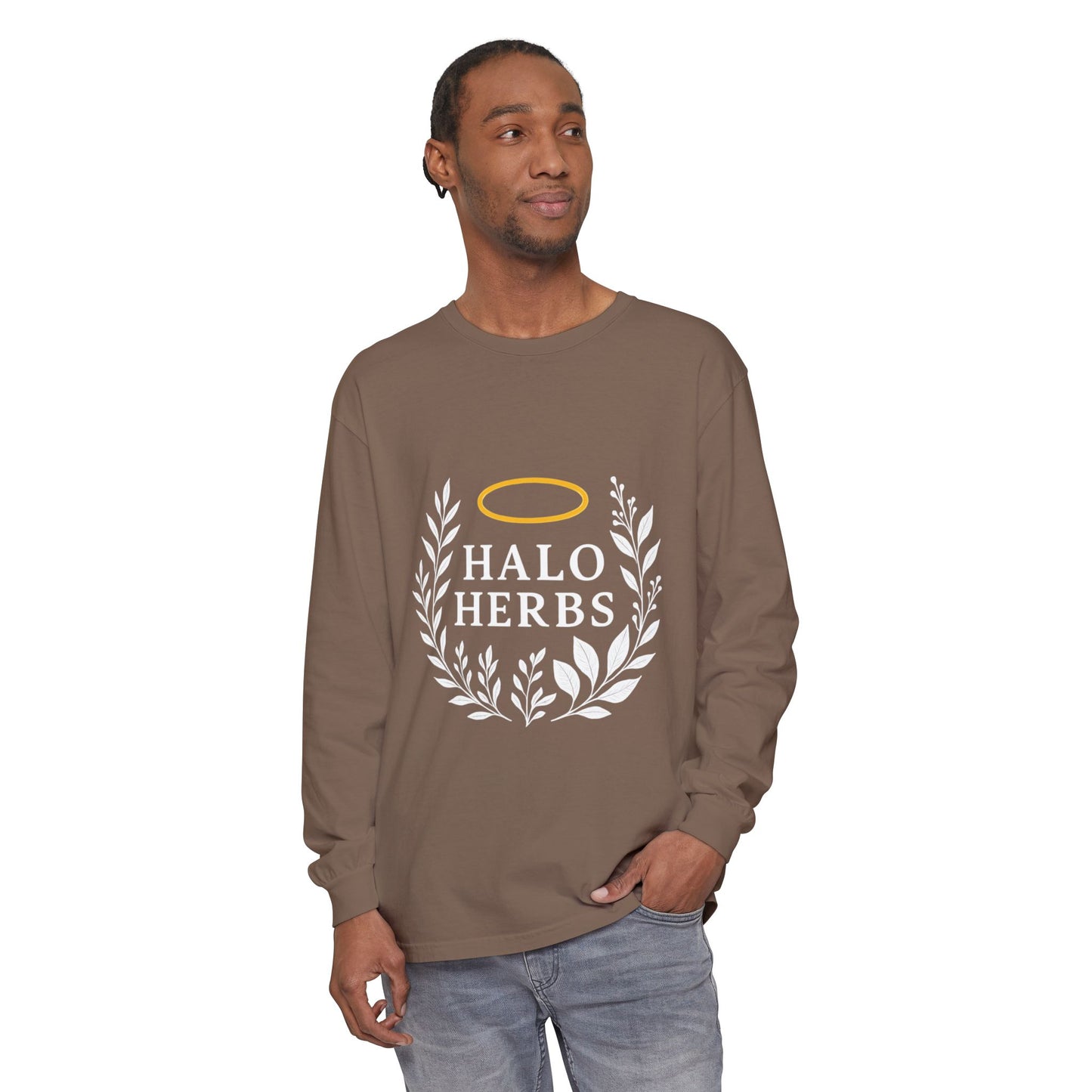 Stylish Unisex Long Sleeve T-Shirt with Halo Herbs Design, Vintage Tee, Casual Wear, Gift for Herb Lovers, Cozy Everyday Top