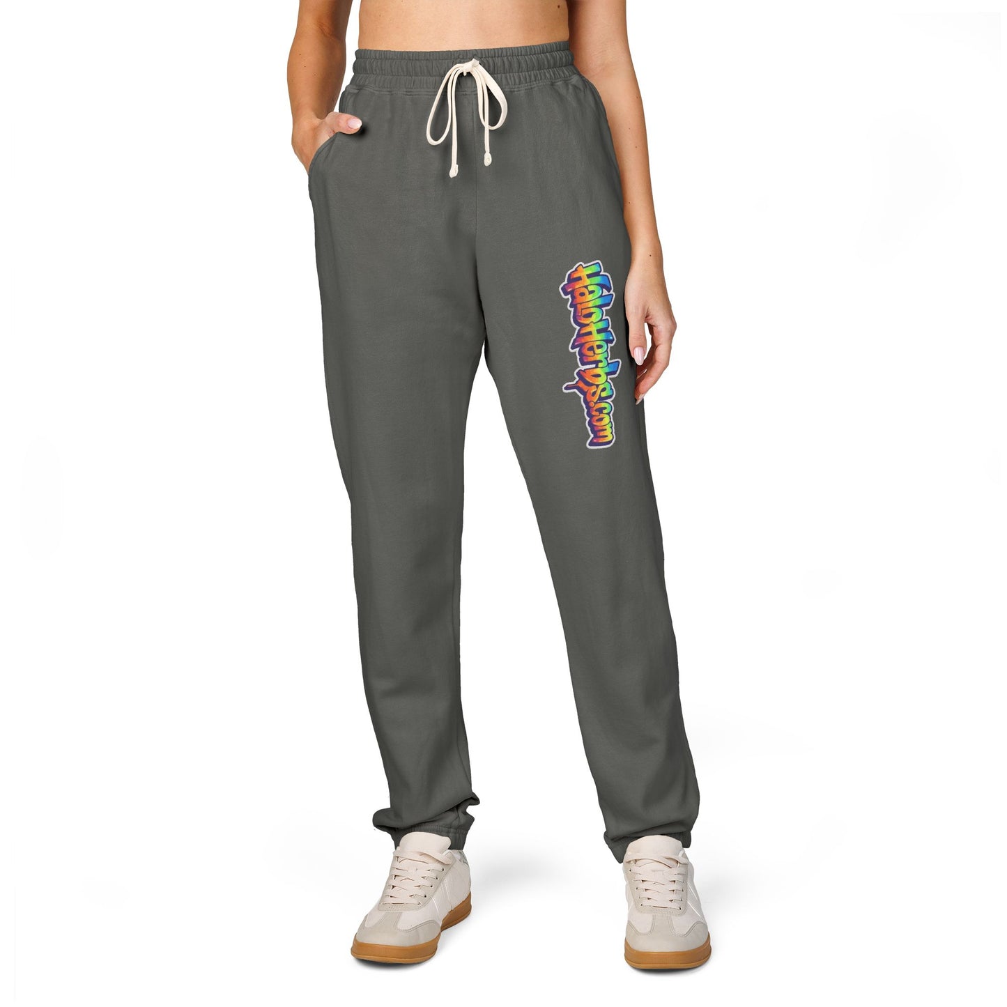 Halo Herbs Graffiti Garment-Dyed Fleece Sweatpants with Colorful Design, Cozy Loungewear, Casual Athleisure Pants, Perfect for Relaxation and Everyday Wear
